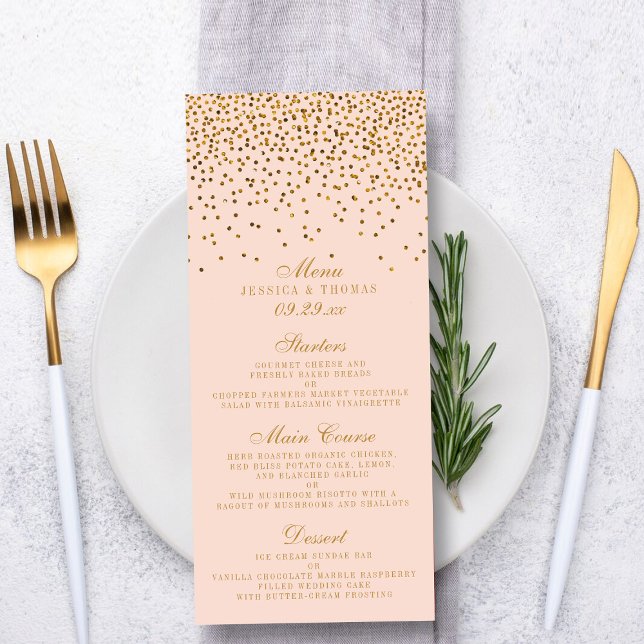 Menu de Casamento de Confetti Rosa e Dourado (Criador carregado)