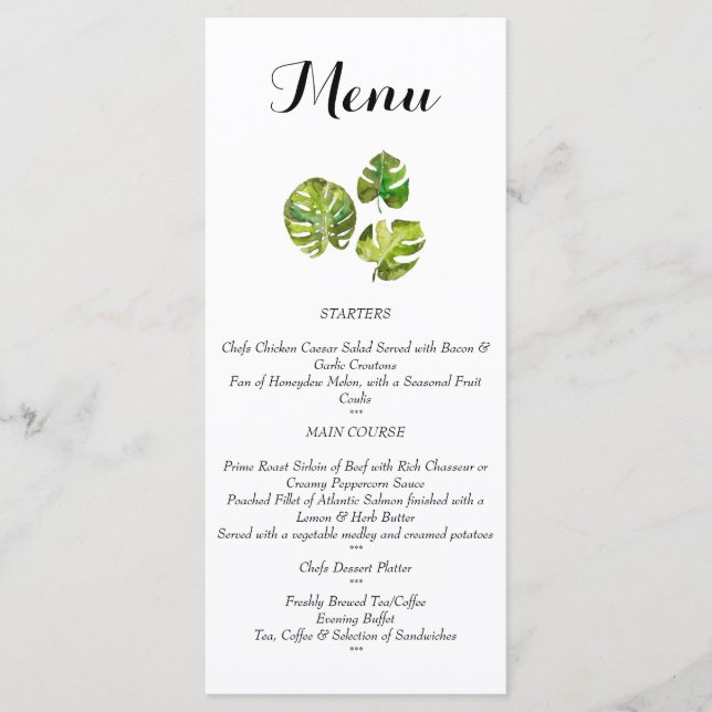 Menu de casamento de Cores Aquáticas Tropicais (Frente)