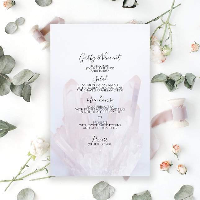 Menu de Casamento de Cristais Roxos de Lavanda Lev (Criador carregado)