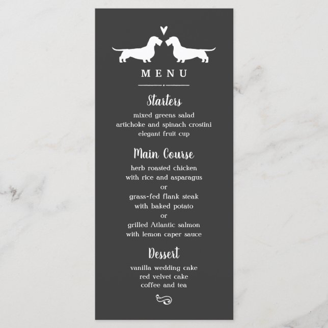 Menu de Casamento de Dachshund Silhouettes com Cab (Frente)
