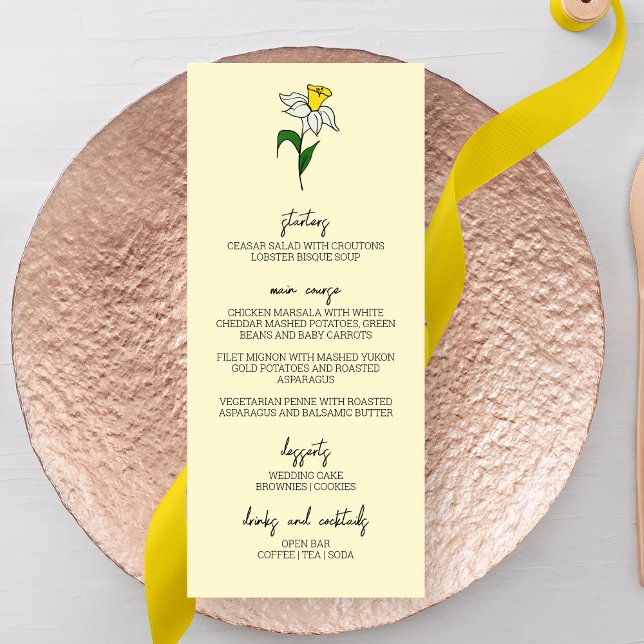 Menu de Casamento de Daffodil Minimalista (Criador carregado)