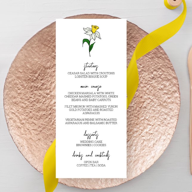 Menu de Casamento de Daffodil Minimalista (Criador carregado)