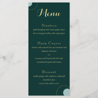 Menu de Casamento de Deco de Arte Emerald e Dourad