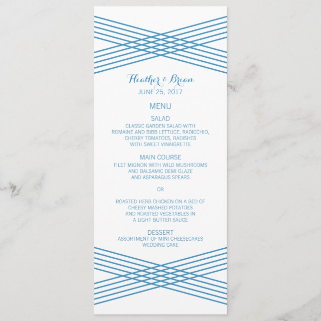 Menu de Casamento de Deco Moderno Azul (Frente)