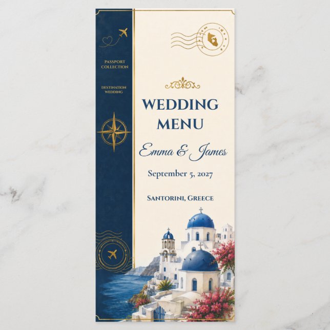 Menu de Casamento de Destino Passaporte (Frente)