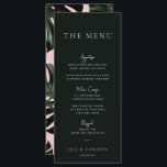 Menu de Casamento de Destino Verde Verde Tropical<br><div class="desc">Este menu de casamento verde-rosa e escuro, com padrão de folhas monstera, fará um excelente adicional ao seu decoro de festa de casamento tropical, destino ou praia. Todo texto é editável, basta clicar em 'Personalizar este modelo'. Também estão disponíveis itens correspondentes, incluindo a suíte de Convite de Casamento.</div>