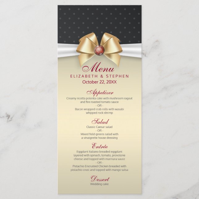 Menu de Casamento de Diamante Vermelho Dourado de  (Frente)