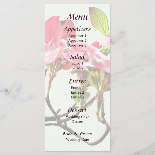 Menu de Casamento de Dogwood Rosa (Frente)