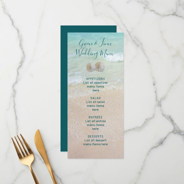 Menu de Casamento de Dólares de Areia de Cena de P (Frente/Verso In Situ)