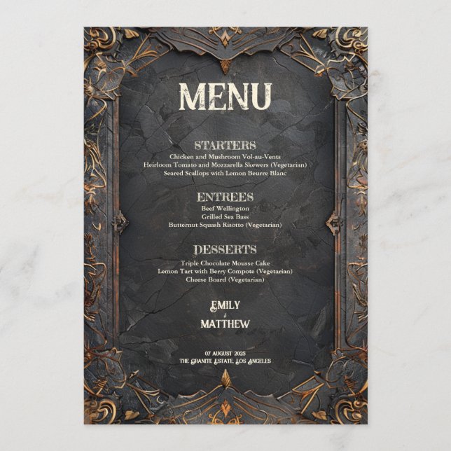 Menu de Casamento de Fantasia de Esplendor Anão (Frente)