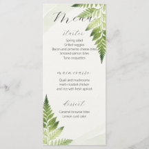Menu de Casamento de Fern Verde Minimalista