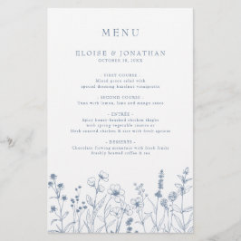 Menu de Casamento de Flor Azul Minimalista Simples