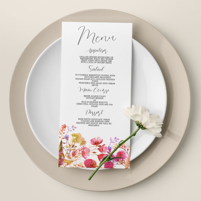 Menu de Casamento de Flor Selvagem Púrpura de lava (Pink lavender purple wildflower Wedding Menu )