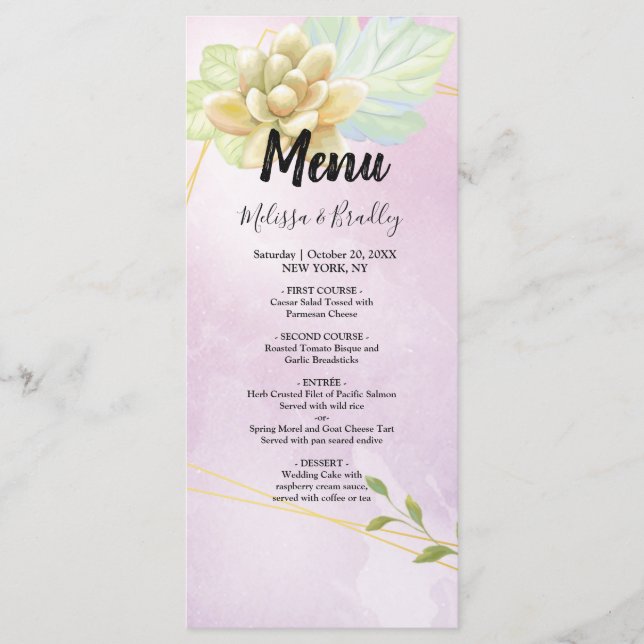 Menu de Casamento de Floral Chic Púrpura de Água (Frente)
