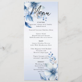 Menu de Casamento de Flores Azuis Botânicas