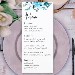 Menu de casamento de flores brancas e poeirentas