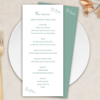 Menu de Casamento de Flores Selvagens em Sage