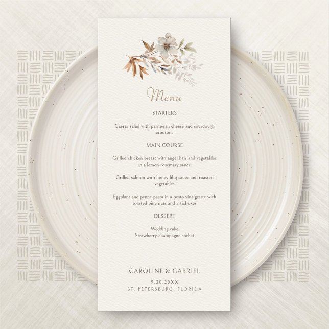 Menu de Casamento de Flores Selvagens Minimalistas (Criador carregado)
