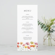 Menu de casamento de flores silvestres de papoila