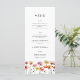 Menu de casamento de flores silvestres de papoila