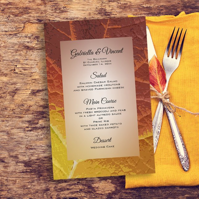Menu de Casamento de Folha de outono (Customize this Shades of Autumn Leaf Menu for your Fall wedding, bridal shower or party event.)
