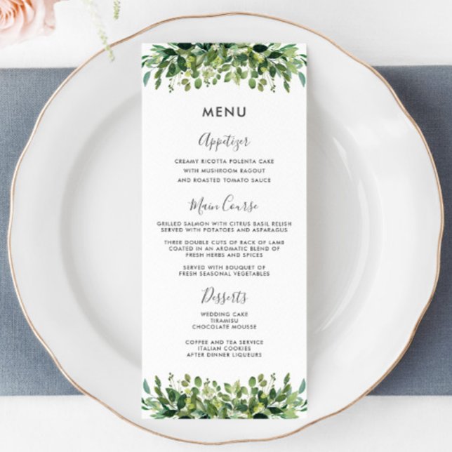Menu de Casamento de Folhagem Botânica Elegante Gr (Criador carregado)