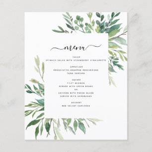 Menu de Casamento de Folhagem de Verde Botânico