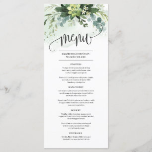 Menu de casamento de folhagem verde-suculenta