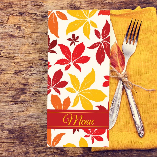 Menu de Casamento de Folhas Brilhantes (Set a festive Autumn table at your celebration with the Bright Fall Leaves Menu.)