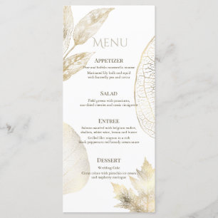 Menu de Casamento de Folhas Delicadas Douradas