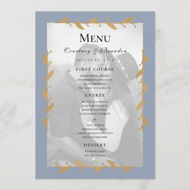 Menu de Casamento de Folhas Douradas de Foto Moder (Frente)