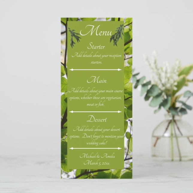 Menu de Casamento de Folhas Verdes (Em pé/Frente)