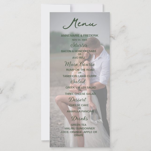Menu de Casamento de Fotografias Elegante (Frente)