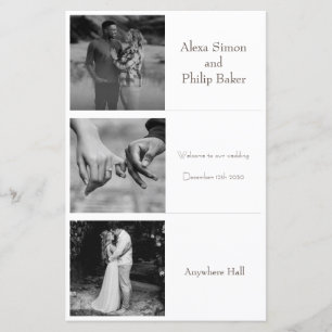 Menu de Casamento de Fotografias Mínimo Preto e Br