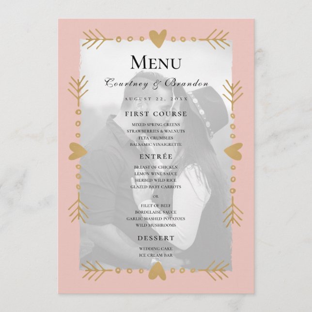 Menu de Casamento de Fotos Douradas Modernas para  (Frente)