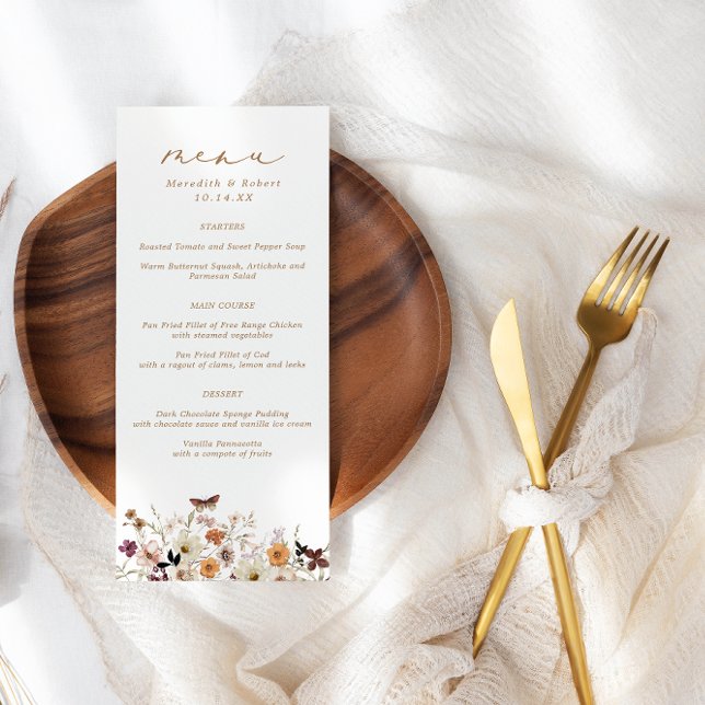 Menu de Casamento de Fronteira de Flores Selvagens (Criador carregado)