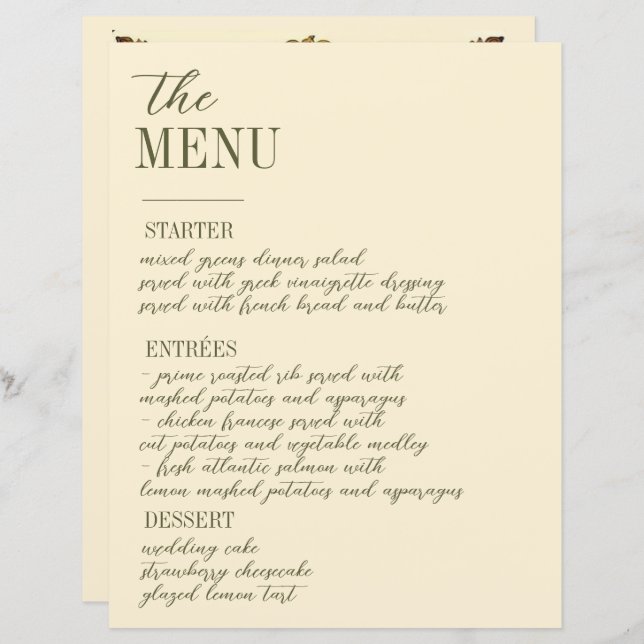 Menu de Casamento de Fronteira de Ornamentado Vito (Frente/Verso)