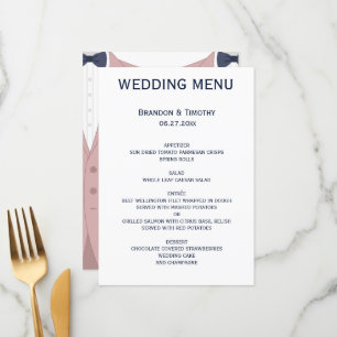 Menu De Casamento De Gay Azul E Rosa Elegante