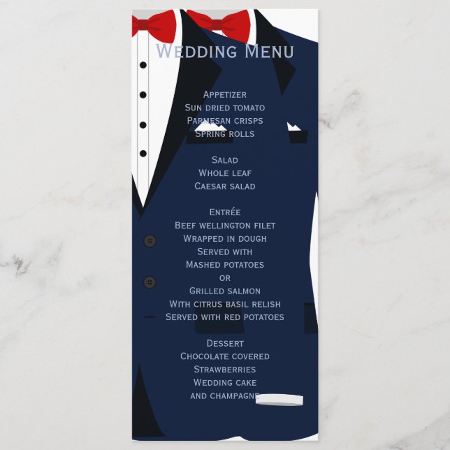 Menu De Casamento De Gay Branco E Azul Personaliza (Frente)