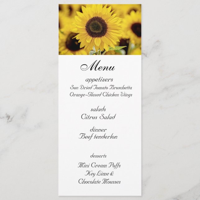 Menu de Casamento de Girassol (Frente)