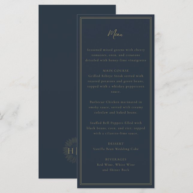 menu de casamento de girassol nayv (Frente/Verso)