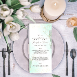 Menu de Casamento de Glitter Botânico Verde Radian