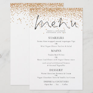 Menu de Casamento de Glitter Dourado de Script Ele