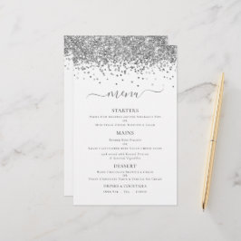 Menu de Casamento de Glitter Silver Elegante de Or