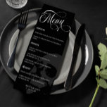 Menu de Casamento de Góticos de Script Lindos do C<br><div class="desc">Gótico cardápio de casamento em tons de carvão,  preto e branco com crânio e fontes bonito.</div>