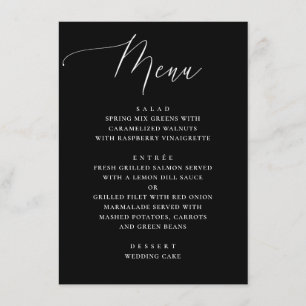 Menu de casamento de guião simples preto e branco