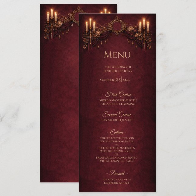 Menu de Casamento de Halloween Floral Gótico Elega (Frente/Verso)