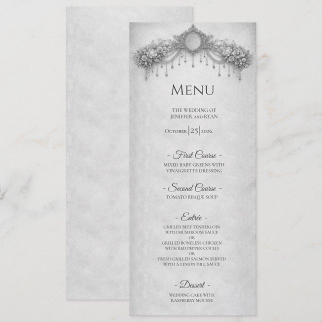 Menu de Casamento de Halloween Floral Gótico Elega (Frente/Verso)