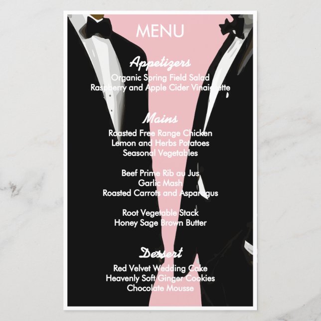 Menu de Casamento de Homens Gay Modernos Elegantes (Verso)