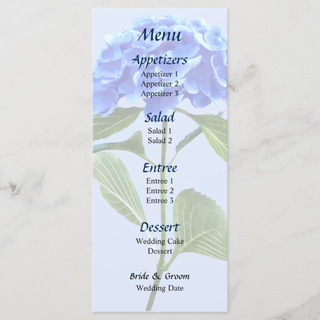 Menu de Casamento de Hydrangea Azul Vivid (Frente)